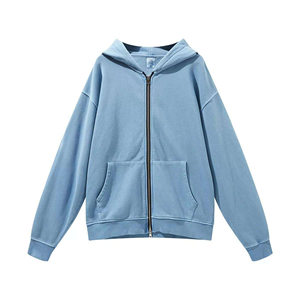 Sudadera con capucha de lavado ácido personalizada de alta calidad al por mayor 100% algodón peso pesado gota hombro doble cremallera Sudadera con capucha vintage zip up HOODIE - Product Image 5