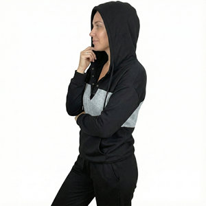 Sweats à capuche pour femmes sur mesure, à blocs de couleur, boutonnés, avec poche kangourou, manches longues, décontractés, pull-over, prix de gros OEM - Product Image 2