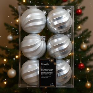 Kaemingk Set 6 Silver <b>Plastic</b> Christmas <b>Tree</b> Balls 26074 for Festive Decorations - Product Image 3