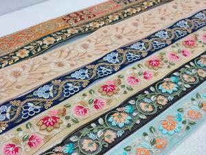 Eco-Friendly Assorted Pastel Floral Embroidered Lace Trim <b>Sequin</b> Detail Vintage Saree Border Dupatta Garment Sewing DIY Craft - Product Image 4