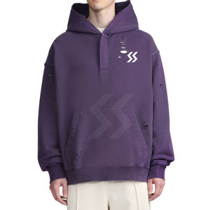 Buena calidad personalizado de moda transpirable de alta calidad ropa de calle sudaderas con capucha desgastadas para los hombres - Product Image 4
