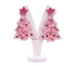 Pendientes de Botón con Cuentas Hechas a Mano, Color Rosa, Elegantes, con Pedrería, Imitación de Perla, Campana, Lazo, Árbol, para Mujer, para Fiestas - Product Image 3