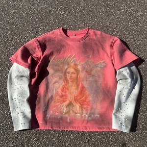 Rhinestone Digital Printing Acid Washed Graphic <b>Tees</b> t <b>Shirt</b> for men Gemstones Double Layer <b>Long</b> Sleeve T-<b>shirt</b> for unisex <b>tees</b> - Product Image 1