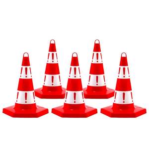 5 cônes de signalisation écologiques en PVC et HDPE de 50 cm, barrières de sécurité routière sans poids, cônes d'avertissement et de sécurité routière - Product Image 1
