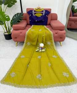 Sari de seda Kanjivaram tradicional para boda con tejido pesado y bordado elegante para ropa de fiesta Sari / Shari - Product Image 2