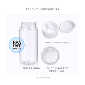 Bottiglia d'Acqua Riutilizzabile in Tritan Senza BPA con Coperchio Porta Pillole, 12oz 16oz, OH BOTTLE, in Buone Condizioni, Coreana - Product Image 4