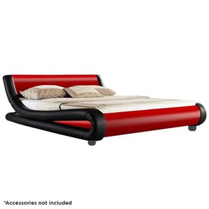 TH-H8414 Upholstered Faux Leather Platform Bed With Wooden Slat Support Tufted Headboard Full Size - Black Red Brown - Product Image 2