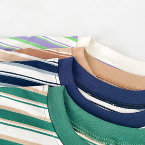 เสื้อยืดสำหรับเด็กคอกลมผ้าคอตตอน100% ลายทางเสื้อยืดสำหรับผู้ชาย - Product Image 1