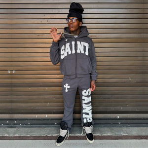 Streetwear d'hiver vintage personnalisé, ensemble de jogging avec fermeture éclair et délavage à l'acide, sweat à capuche, pantalon de survêtement évasé à jambe droite, pantalon de survêtement unisexe - Product Image 6