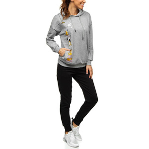 Chándal de gran tamaño personalizado para mujer, último diseño, conjunto de pantalones y Sudadera con capucha de 2 piezas, patrón sólido, técnica impresa, cuello con capucha - Product Image 1