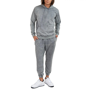 Ensemble de survêtement en molleton surdimensionné pour homme personnalisé, ensemble de jogging à capuche, sans cordon de serrage, motif uni, hiver, lavé, logos personnalisés - Product Image 2