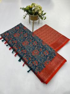 ผ้าพันคอไหมลินินเนื้อหนา ลายดอกไม้หรูหรา ขอบสีเงิน สำหรับผู้หญิง ใช้เป็นเครื่องประดับผ้าส่าหรี ยืดหยุ่น เป็นมิตรกับสิ่งแวดล้อม - Product Image 6