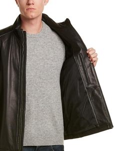 Chaqueta de Motociclista de Cuero Liso para Hombre - Product Image 3