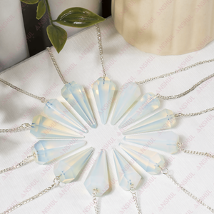 Pendules facettés sculptés en agate blanche de haute qualité, écologiques, pour la radiesthésie, le Reiki, la guérison et l'équilibrage des chakras - Product Image 6