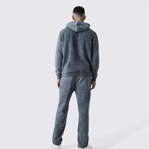 Acid Washed Sweat Suits Custom 100% Cotton Terry <b>Oversized</b> Tracksuit Men Flare <b>Sweatpants</b> and Hoodie Set - Product Image 4