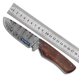 Couteau de chasse personnalisable fait main lame en acier damas manche en palissandre exotique gaine en cuir gaufré gravé au laser OEM - Product Image 1