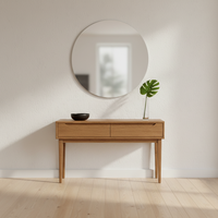 Table console moderne ronde en chêne massif/caoutchouc écologique/MDF avec 2 tiroirs pour le salon et la salle à manger