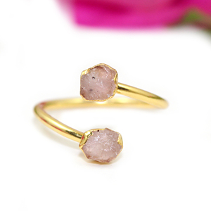 Moda Vintage Natural áspero Rosa rubí piedra preciosa forma elegante doble piedra 18K chapado en oro bisel ajuste tamaño libre anillo joyería - Product Image 2