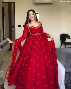 ชุดเดรสผ้า Georgette Anarkali มีสไตล์สำหรับผู้หญิงปักลายเสื้อคอเสื้อสำหรับเทศกาลปาร์ตี้ดีไซน์บานแบบคลาสสิก - Product Image 3