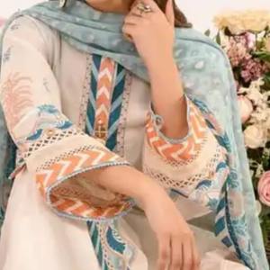 Colección cosida, venta completa, Pakistán e India, trajes de césped de 3 piezas para damas con encaje y botón, marca Dr Haris, lujo, alta calidad - Product Image 2