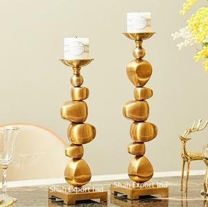 Portavelas de pilar de piedra de Metal Popular acabado dorado para evento de Navidad decoración de vajilla de fiesta Pilar de vela - Product Image 3