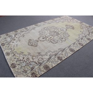 พรมวินเทจตุรกีขนาดใหญ่ 5.5x9.6 ฟุต สีขาวน้ำตาล ลายต้นไม้และพืช - Product Image 4