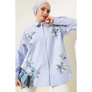 Camisa Rayas Floral Tul Azul - Product Image 1