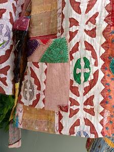 Women's <b>Long</b> Winter Coat Cut Work Multi-Patchwork Quilted Kantha <b>Kimono</b> Cotton-Filled Jacket for Work Belt Finished Product - Product Image 3