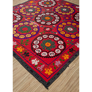 Tapis Jaipur en coton rouge et orange, motif abstrait américain, pour la décoration murale des occasions de mariage - Product Image 2