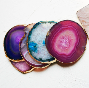 Ágata Natural para cocina, accesorio de Arte de gemas, rebanada de ágata verde, posavasos con revestimiento de oro, regalo, venta al por mayor - Product Image 4