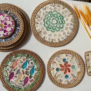 Mantel Individual de ratán natural con incrustaciones de nácar, mantel hecho a mano de Vietnam para restaurantes, hoteles y Decoración elegante del hogar - Product Image 1