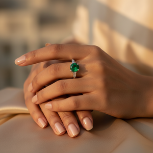 Romantic 925 Silver Emerald <b>Ring</b> for Women Rhodium Plated with Cross Pattern Fine Gemstone Jewelry Featuring Zircon <b>Pearl</b> Inlay - Product Image 2