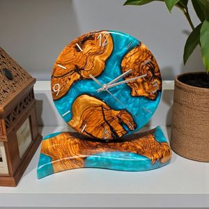 Reloj de Pared de Resina Epoxi y Madera Hecho a Mano, Diseño Único de Olas Marinas, Grano de Madera Natural, Calendario de Cuarzo, Decoración del Hogar - Product Image 4