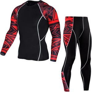 Ensemble de sport de compression pour homme Rouge Tribal à manches longues et leggings à séchage rapide pour MMA, Gym Fitness Training - Product Image 1