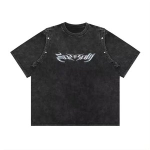 High Quality Plain Vintage Short Sleeve Blank T-Shirt Faded <b>Washed</b> High Street Style Silk <b>Screen</b> Printed Front Logo O-Neck - Product Image 1