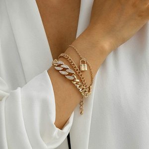 Pulsera de eslabones de oro grueso con cierre Punk para mujer, Brazalete de eslabones grueso con cierre de estilo Hip Hop, para regalo de joyería para su esposa o su esposa - Product Image 2