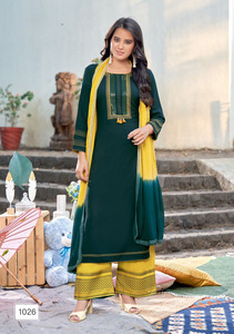 Rayón pesado aprobado por Liva con trabajo hecho a mano y trabajo de bordado Kurti con trabajo de bordado Palzzo con gasa Naznine Dupatta - Product Image 4