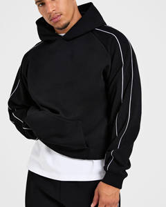 High Quality <b>Black</b> Oversized Hoodie & Sweaters With piping Breathable Cotton Blended Streetwear Hoodie For <b>Men</b> Kangaroo pocket - Product Image 6
