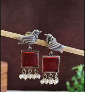 Pendientes de Plata Oxidada Estilo Boho de Moda con Piedras Kundan Pastel y Cuentas de Perlas, Joyería Étnica India - Product Image 2