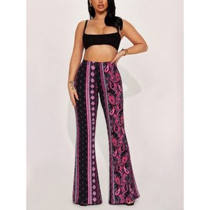 Pantalones de licra con estampado de ondas Kadin Yuksek Bel, 38140 - Rosa - Product Image 2