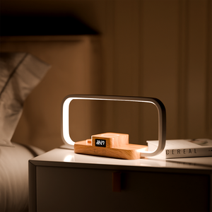 Lampe de table de nuit LED 3 en 1 avec port USB de charge sans fil 10W 5 températures de couleur gradation et horloge en continu - Product Image 5