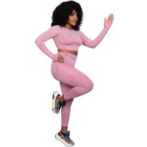 Ensemble de vêtements de sport pour femmes, haut court sans couture à manches longues et leggings taille haute, pour la salle de sport, l'entraînement et le fitness - Product Image 2