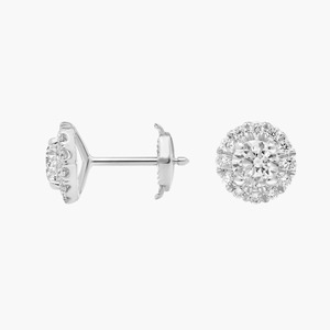 Pendientes de Diamantes Cultivados en Laboratorio con Corte Redondo Halo, 1.00 Ct, Oro Sólido de 14K, para Ocasiones Especiales y Fiestas - Product Image 4