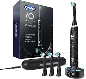 <span class=keywords><strong>Oral</strong></span>-<span class=keywords><strong>B</strong></span> serie iO 10 spazzolino elettrico ricaricabile <span class=keywords><strong>con</strong></span> <span class=keywords><strong>sensore</strong></span> di <span class=keywords><strong>pressione</strong></span>, 4 testine, custodia da viaggio-7 modalità, Timer 2 Min