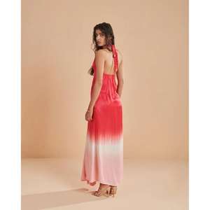 Vestido Maxi de Verano para Mujer, Estilo Tie Dye, Cuello Halter, Corte en V, Cintura Natural, Lavable, Fluido, Ideal para Fiestas en la Playa - Product Image 4
