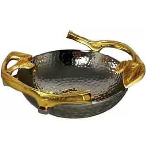 Bol en aluminium de haute qualité brillant en nickel noir avec poignées dorées dessus de table décor à la maison bols utilisés par hôtel - Product Image 6