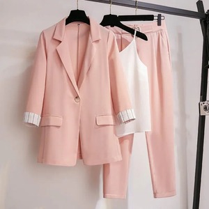 Women's Spring Summer Thin Blazer <b>Pants</b> 3 Pcs Set Korean Office Lady Work Graceful <b>Suit</b> Coat Trousers Vest Outfits Daily Clothes - Product Image 2