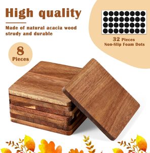 Posavasos cuadrado de madera de acacia natural de alta calidad con puntos de silicona antideslizantes, juego de 8 piezas de diseño moderno hecho en Vietnam - Product Image 2