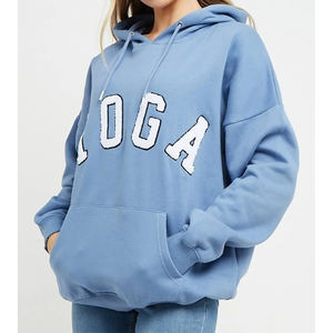 Autumn <b>Women's</b> Custom Blue Yoga <b>Slogan</b> Oversized <b>Hoodie</b> with Embroidered Logo Cropped for Yoga & Gym Workout - Product Image 5