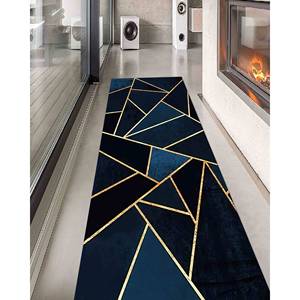 Golden Geometric Navy Blue <b>Chenille</b> <b>Rug</b>: Modern Accent <b>Rug</b>,Nonwoven Soft <b>Rug</b> - Product Image 1